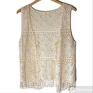 Vintage Cream Crochet Fringe Vest by Vintage